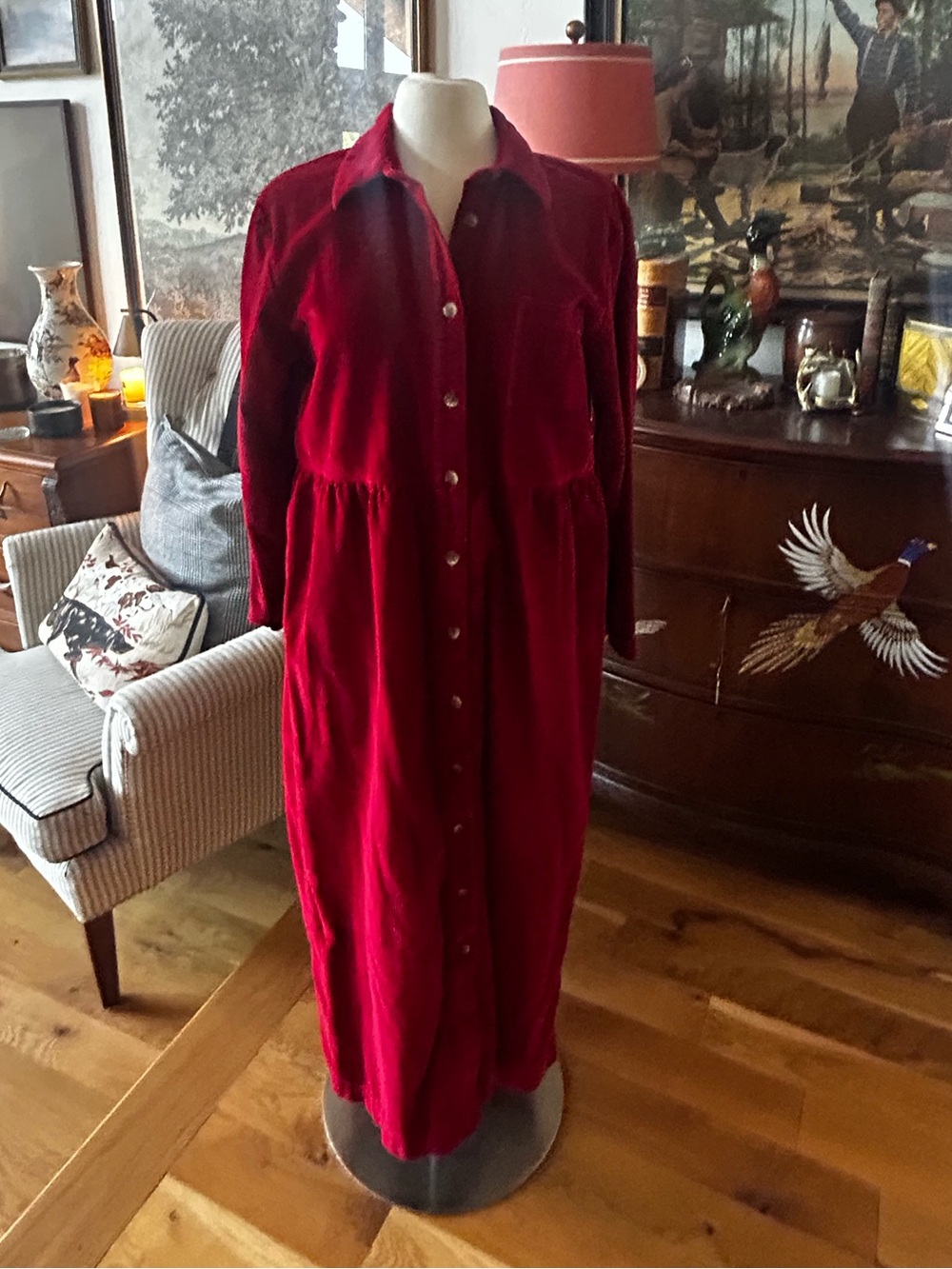 Talbots Red Button-Front Corduroy Dress